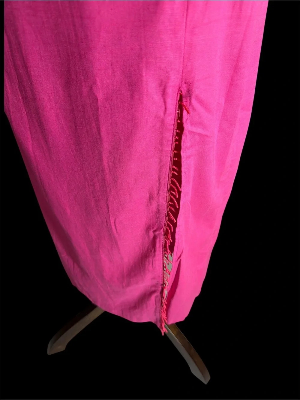 Zara Hot Pink Midi Pencil Skirt with Side Fringe Slit